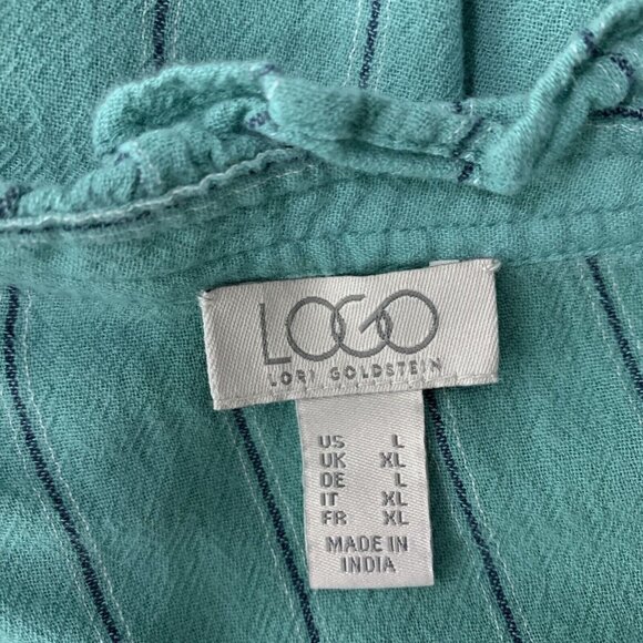 Logo Lori Goldstein Green Blouse Large Button Down Long Sleeve - Picture 4 of 5